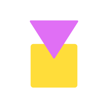 Purple downward triangle overlapping a yellow square on a white background.