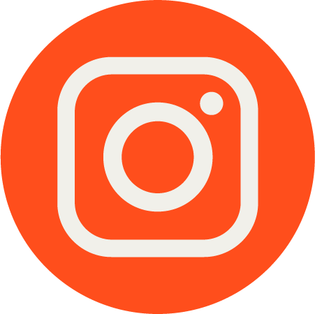 Instagram logo with white icon on an orange circular background.
