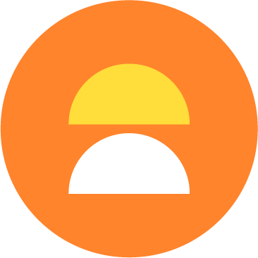 Orange circle with two semi-circles inside, yellow on top and white on bottom.